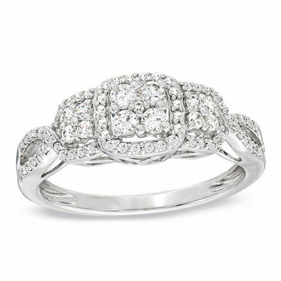 1/2 CT. T.w. Quad Diamond Past Present Future® Engagement Ring in 10K White Gold
