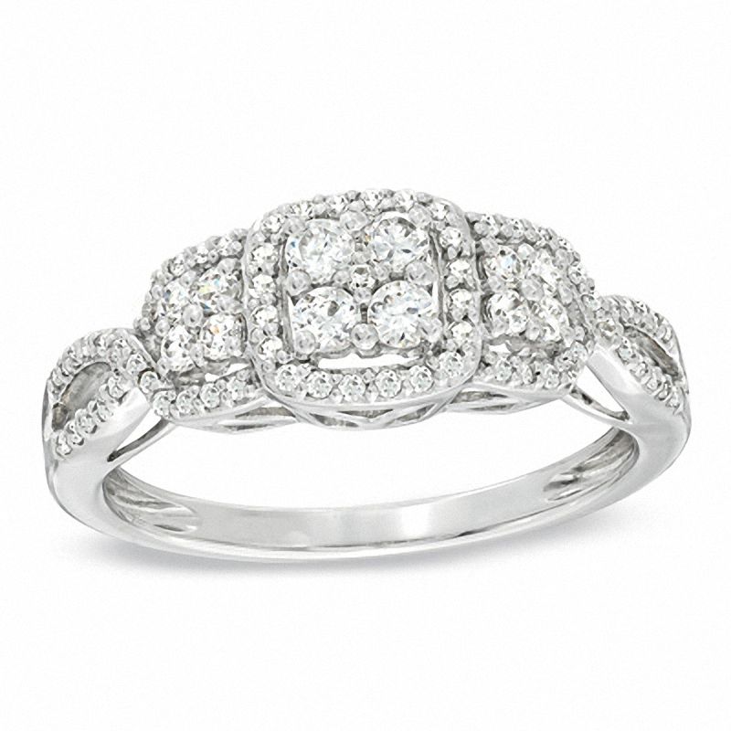 Main Image 1 of 1/2 CT. T.W. Quad Diamond Past Present Future® Engagement Ring in 10K White Gold