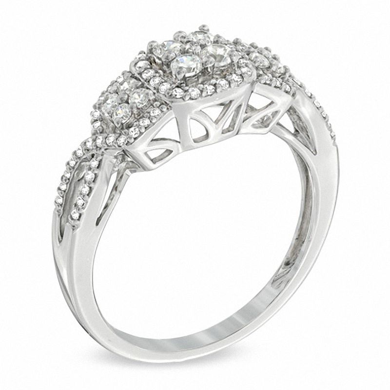 Main Image 2 of 1/2 CT. T.W. Quad Diamond Past Present Future® Engagement Ring in 10K White Gold