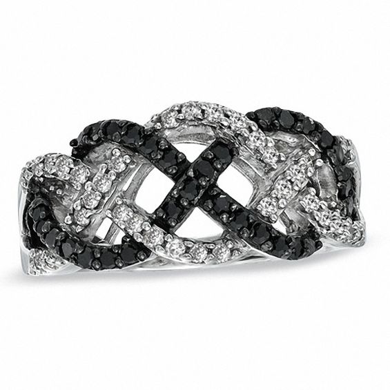 1/2 CT. T.w. Enhanced Black and White Diamond Loose Braid Ring in Sterling Silver
