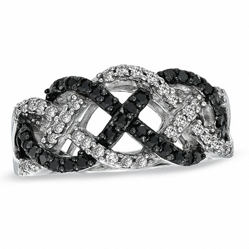 Main Image 1 of 1/2 CT. T.W. Enhanced Black and White Diamond Loose Braid Ring in Sterling Silver