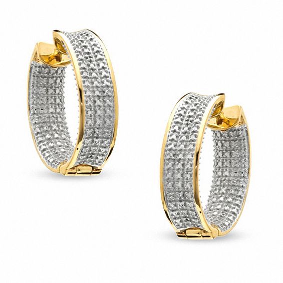 Diamond Accent Huggie Hoop Earrings in Sterling Silver and 18K Gold Plate