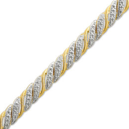 Diamond Accent Swirl Bracelet in Sterling Silver and 18K Gold Plate - 7.25"