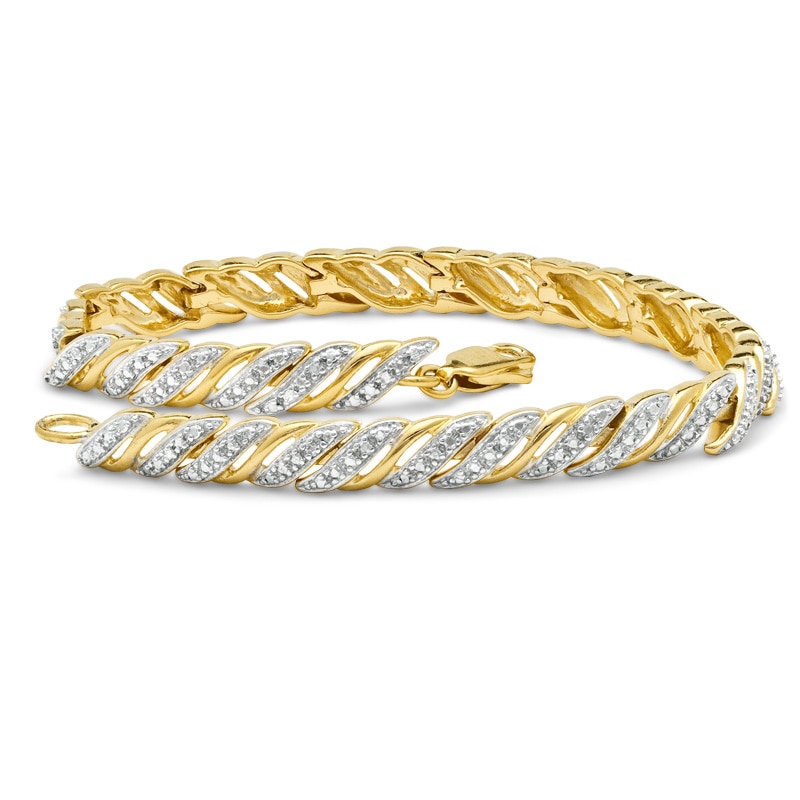 Main Image 2 of Diamond Accent Swirl Bracelet in Sterling Silver and 18K Gold Plate - 7.25"