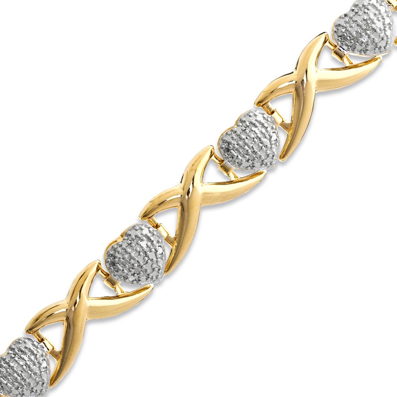 Diamond Accent Heart Link Bracelet in Sterling Silver and 18K Gold Plate - 7.25"