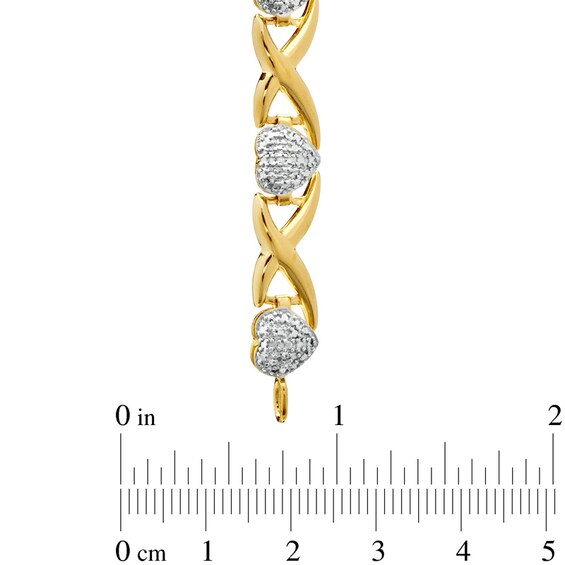Diamond Accent Heart Link Bracelet in Sterling Silver and 18K Gold Plate - 7.25"