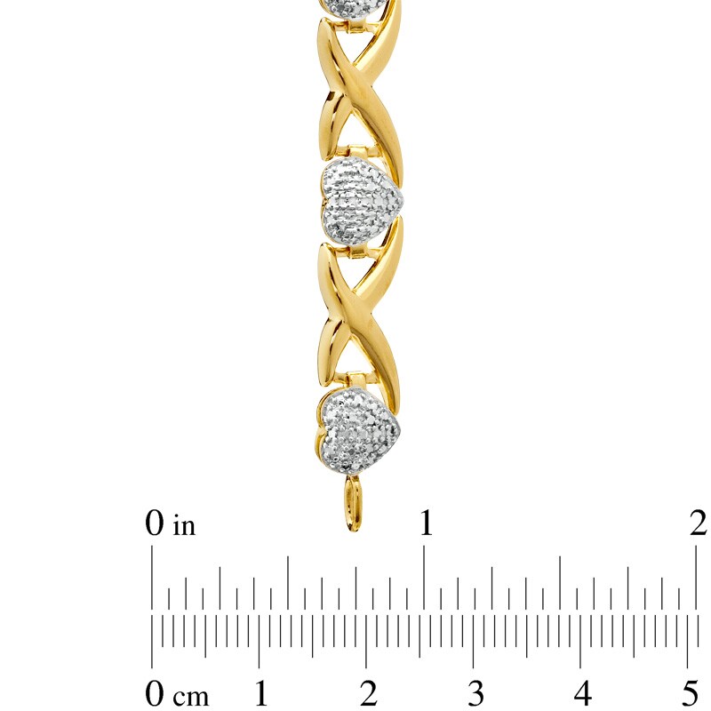 Diamond Accent Heart Link Bracelet in Sterling Silver and 18K Gold Plate - 7.25"