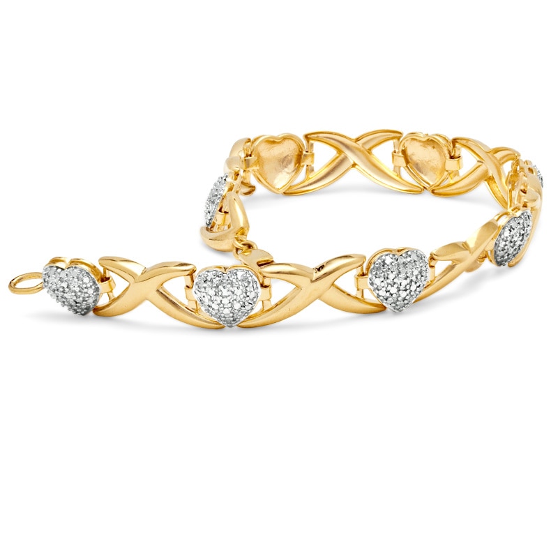 Diamond Accent Heart Link Bracelet in Sterling Silver and 18K Gold Plate - 7.25"