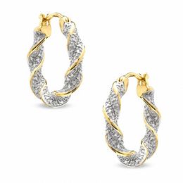 Diamond Accent Spiral Hoop Earrings in Sterling Silver and 18K Gold