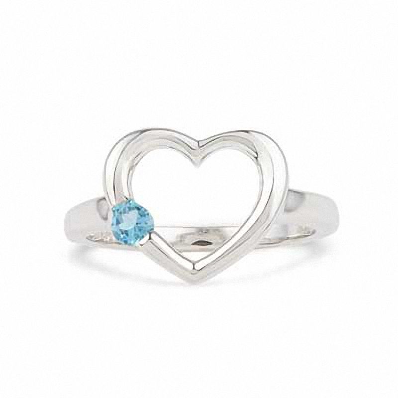 Aquamarine Solitaire Heart Outline Ring in Sterling Silver