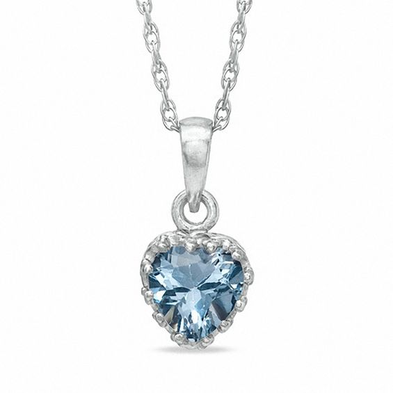 6.0mm Heart-Shaped Simulated Aquamarine Crown Pendant in Sterling Silver