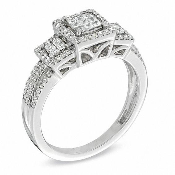 1/2 CT. T.w. Princess-Cut Diamond Past Present FutureÂ® Square Engagement Ring in 10K White Gold
