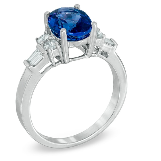 Certified Oval Tanzanite and 1/2 CT. T.w. Certified Diamond Engagement Ring in 14K White Gold