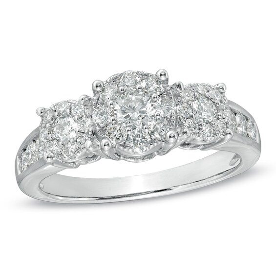 1 CT. T.w. Diamond Cluster Three Stone Engagement Ring in 14K Gold