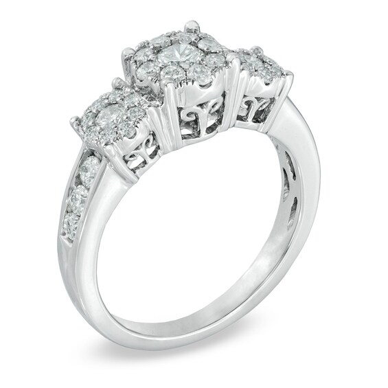 1 CT. T.w. Diamond Cluster Three Stone Engagement Ring in 14K Gold