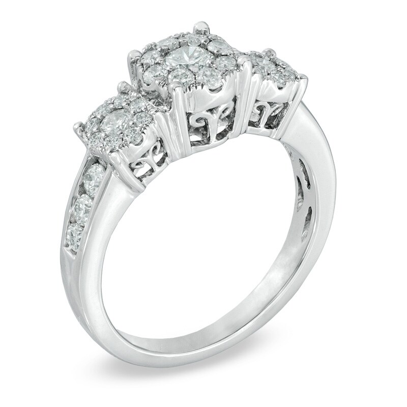 Main Image 2 of 1 CT. T.W. Diamond Cluster Three Stone Engagement Ring in 14K Gold