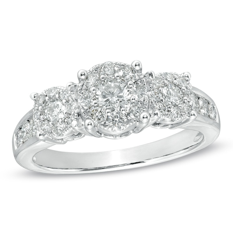 Main Image 1 of 1 CT. T.W. Diamond Cluster Three Stone Engagement Ring in 14K White Gold