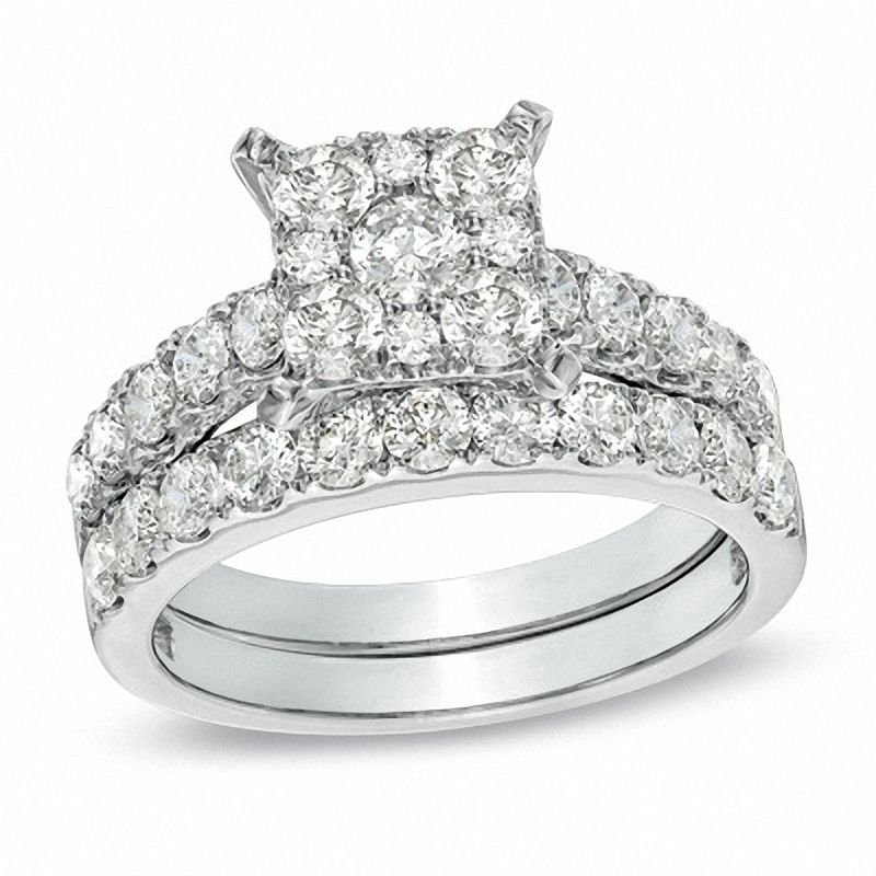 Main Image 1 of 2 CT. T.W. Diamond Square Cluster Bridal Set in 14K White Gold