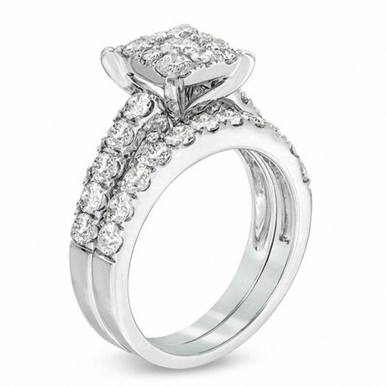 2 CT. T.w. Diamond Square Cluster Bridal Set in 14K White Gold