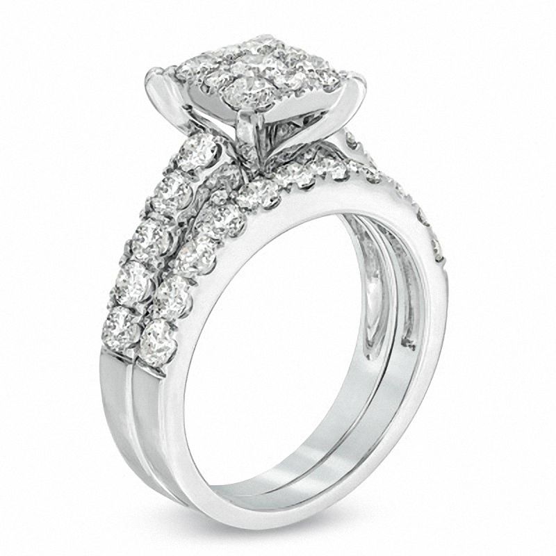 Main Image 2 of 2 CT. T.W. Diamond Square Cluster Bridal Set in 14K White Gold