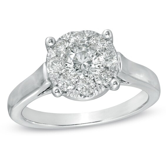 1 CT. T.w. Diamond Cluster Engagement Ring in 14K White Gold