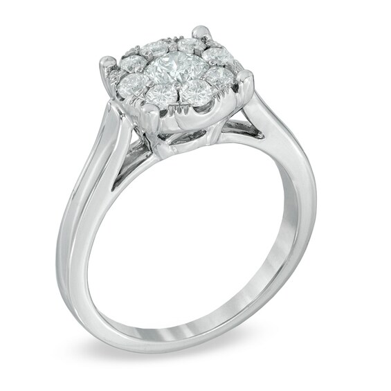 1 CT. T.w. Diamond Cluster Engagement Ring in 14K White Gold