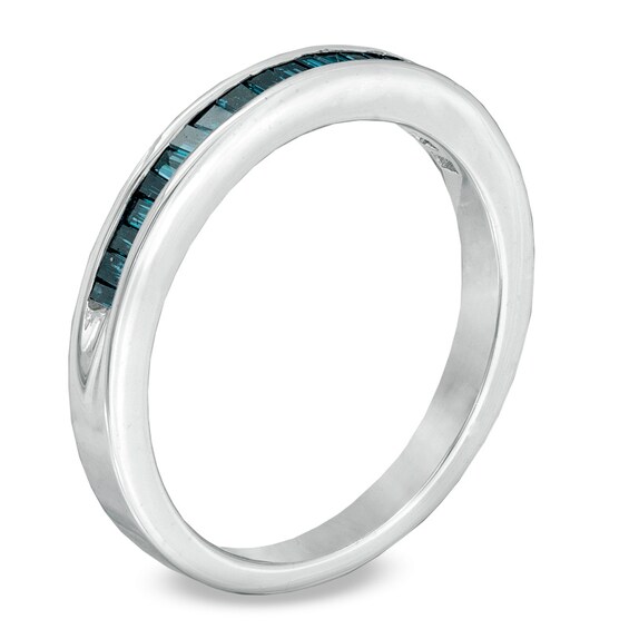 1/2 CT. T.w. Enhanced Blue Baguette Diamond Wedding Band in Sterling Silver