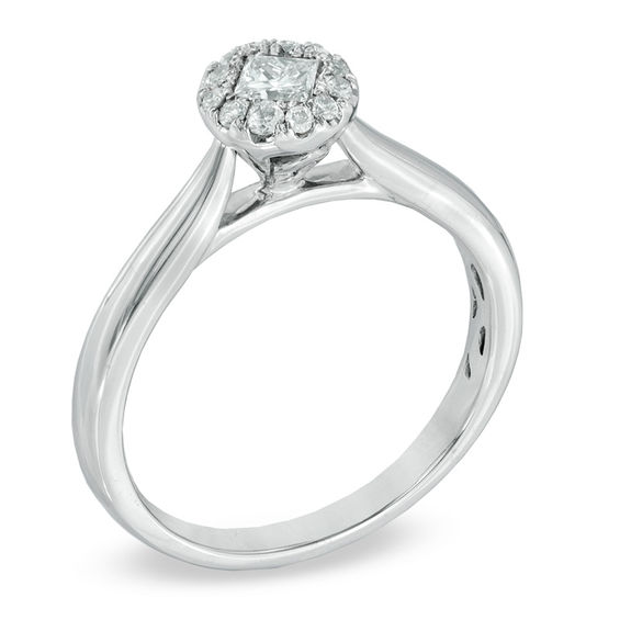 3/8 CT. T.w. Princess-Cut and Round Diamond Cluster Engagement Ring in 14K White Gold