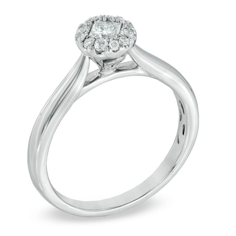 Main Image 2 of 3/8 CT. T.W. Princess-Cut and Round Diamond Cluster Engagement Ring in 14K White Gold