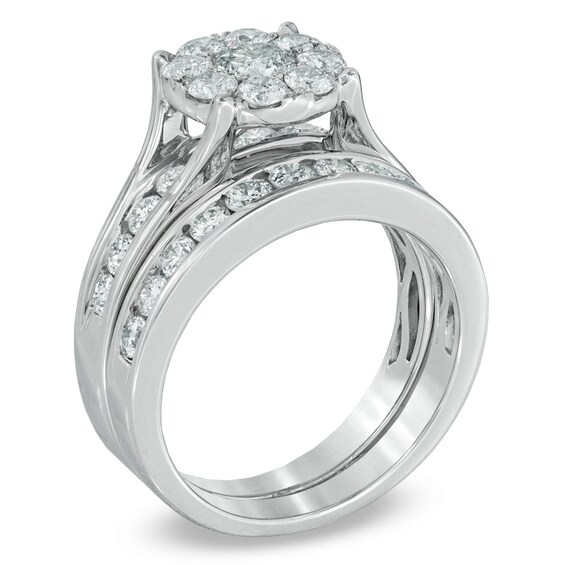 1-1/2 CT. T.w. Multi-Diamond Bridal Set in 14K White Gold