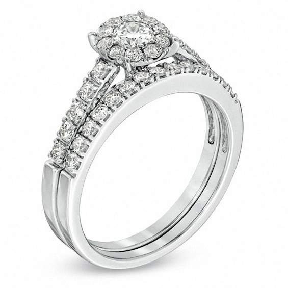 2 CT. T.w. Diamond Cluster Bridal Set in 14K White Gold