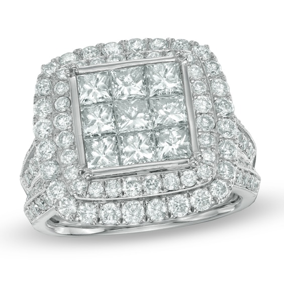 3-1/2 CT. T.w. Diamond Composite Square Cluster Double Frame Engagement Ring in 10K White Gold
