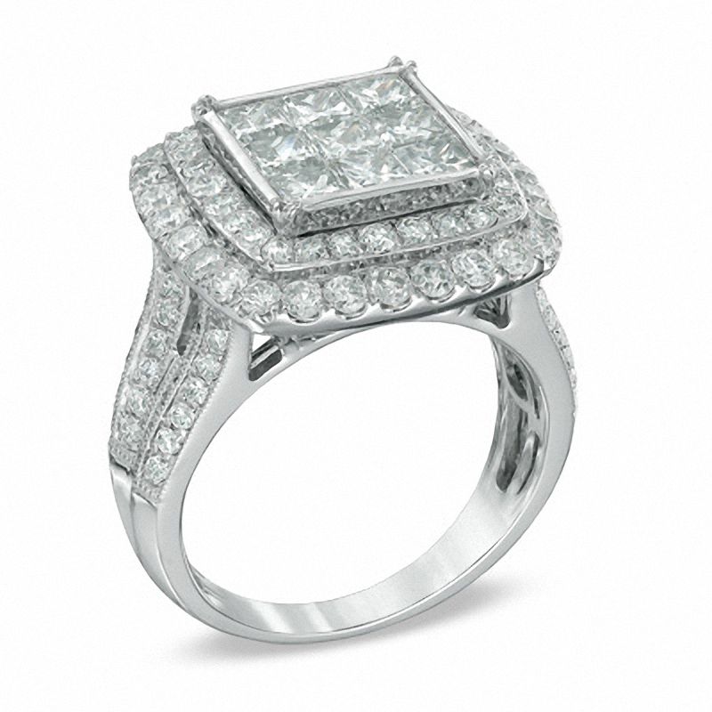 Main Image 2 of 3-1/2 CT. T.W. Diamond Composite Square Cluster Double Frame Engagement Ring in 10K White Gold