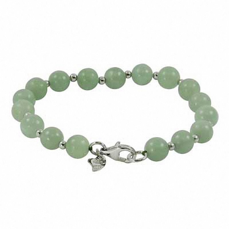 Jade Bead Bracelet in Sterling Silver - 7.5"