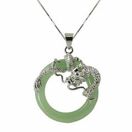 Circle Jade Dragon Pendant in Sterling Silver