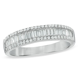 1/2 CT. T.W. Baguette and Round Diamond Edge Band in 10K White Gold