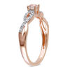 Thumbnail Image 1 of 3.5mm Morganite and 1/20 CT. T.W. Diamond Twine Promise Ring in Rose Rhodium Sterling Silver