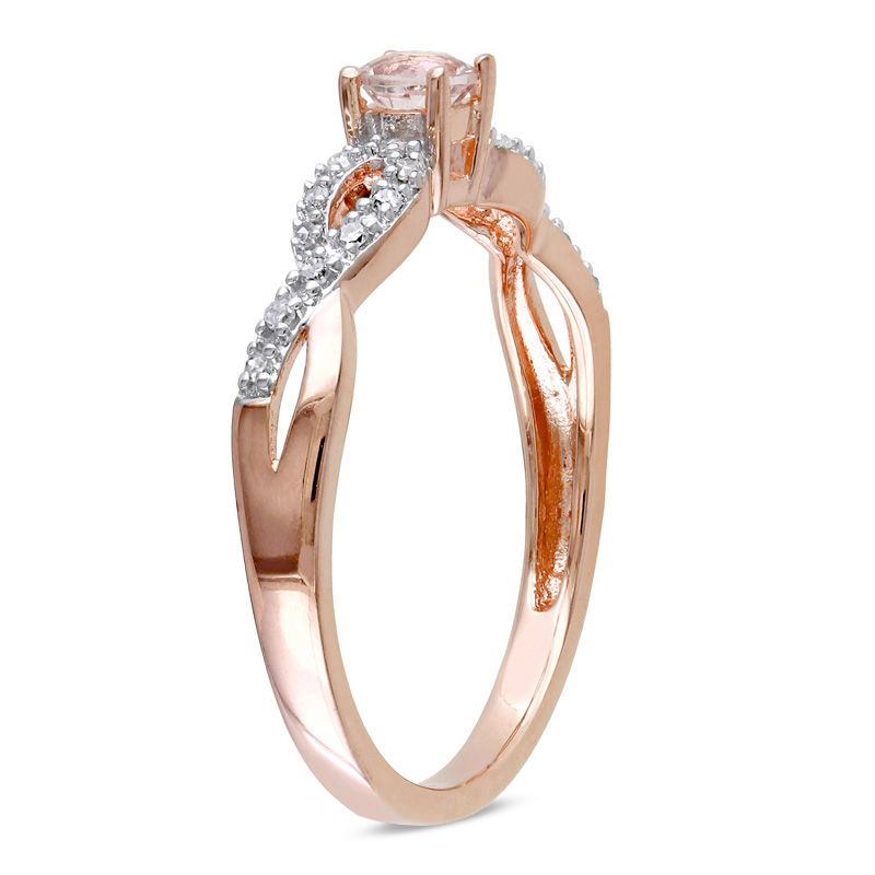 3.5mm Morganite and 1/20 CT. T.W. Diamond Twine Promise Ring in Rose Rhodium Sterling Silver