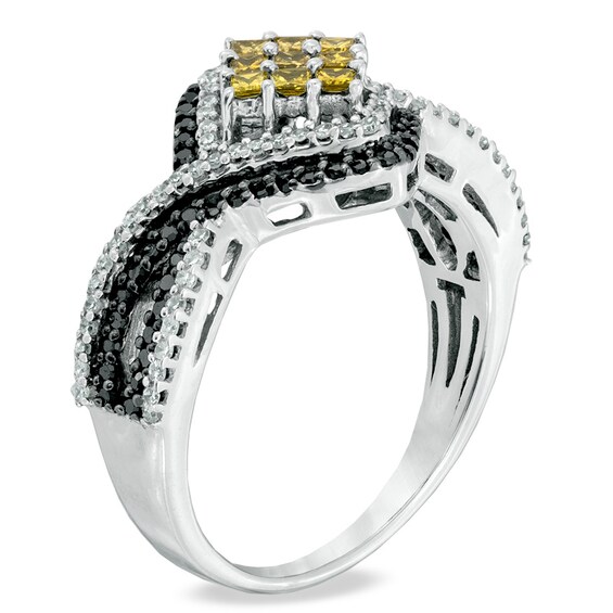 3/4 CT. T.w. Enhanced Yellow, Black and White Diamond Ring in Sterling Silver