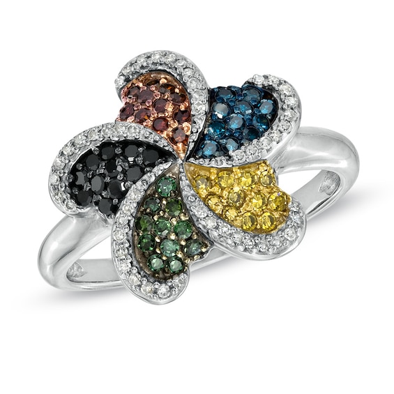 1/2 CT. T.w. Enhanced Multi-Color Diamond Pinwheel Ring in Sterling Silver
