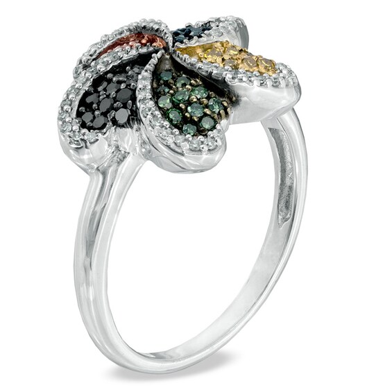 1/2 CT. T.w. Enhanced Multi-Color Diamond Pinwheel Ring in Sterling Silver