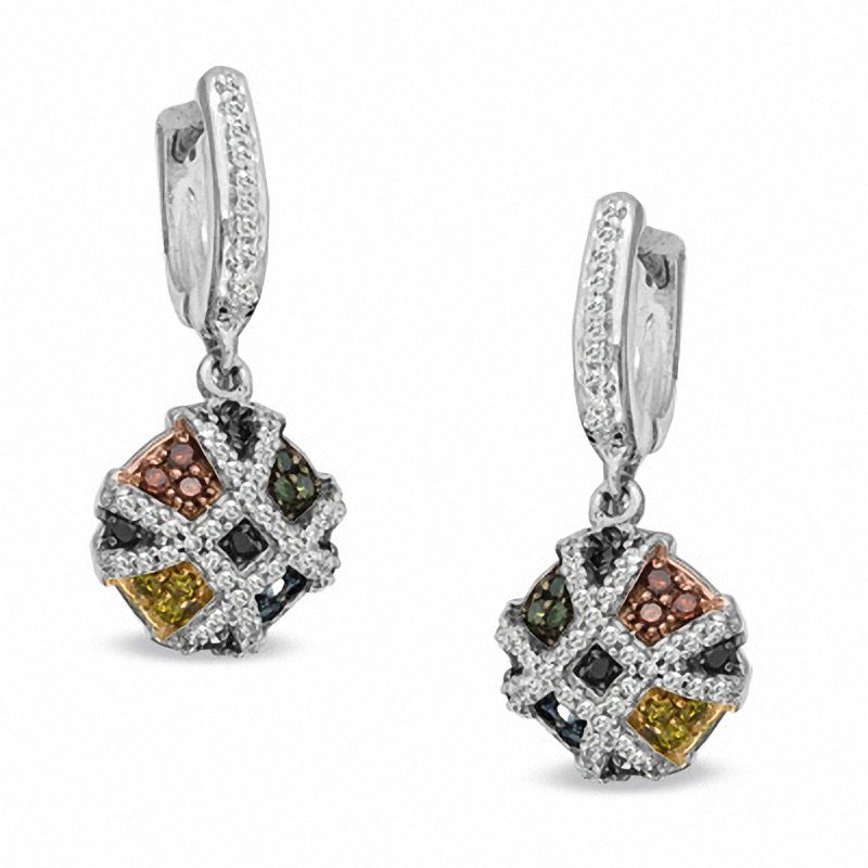 1/2 CT. T.W. Enhanced Multi-Color Diamond Drop Earrings in Sterling Silver