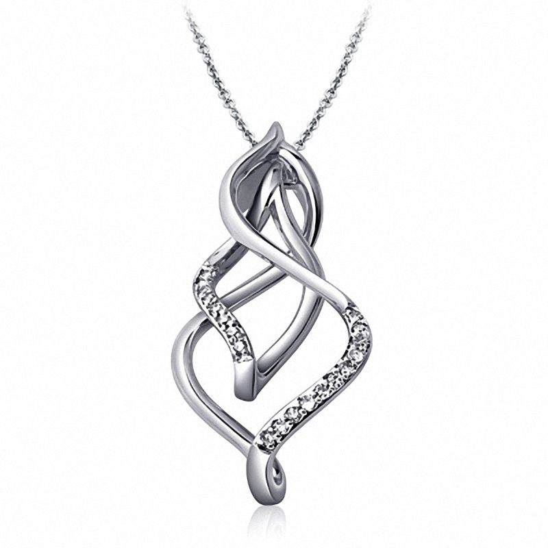 Main Image 1 of 1/8 CT. T.W. Diamond Triple Flame Pendant in 10K White Gold