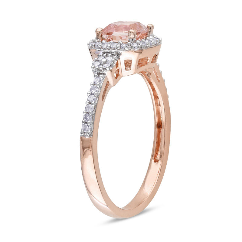 5.0mm Cushion-Cut Morganite and 1/5 CT. T.W. Diamond Engagement Ring in 10K Rose Gold
