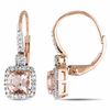 Thumbnail Image 0 of 5.0mm Cushion-Cut Morganite and 1/5 CT. T.W. Diamond Earrings in 10K Rose Gold