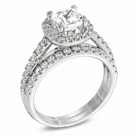 2 CT. T.w. Princess-Cut Diamond Frame Bridal Set in 14K White Gold