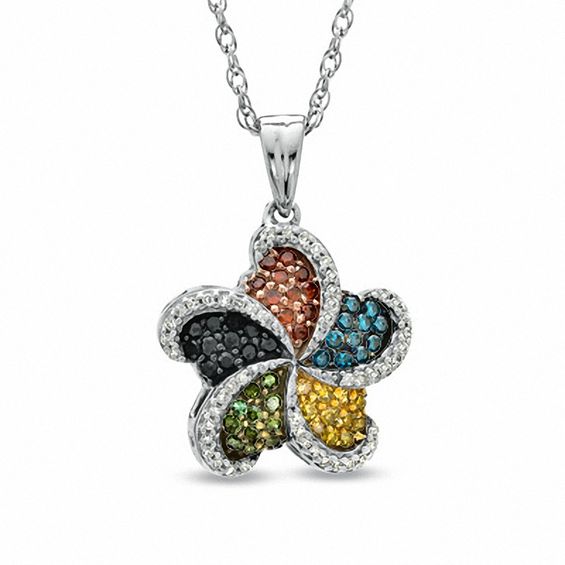 1/2 CT. T.W. Enhanced MultiColor Diamond Pinwheel Pendant in Sterling