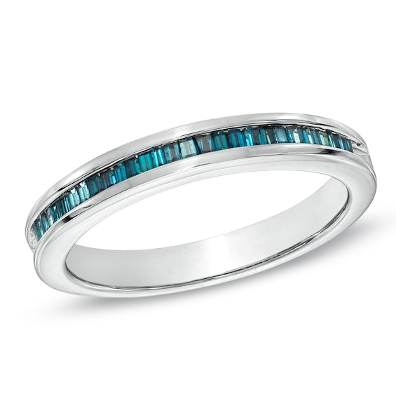 1/4 CT. T.w. Enhanced Blue Baguette Diamond Wedding Band in Sterling Silver