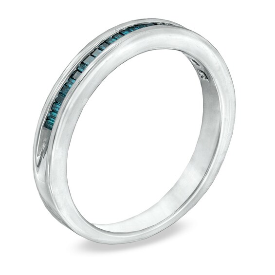 1/4 CT. T.w. Enhanced Blue Baguette Diamond Wedding Band in Sterling Silver