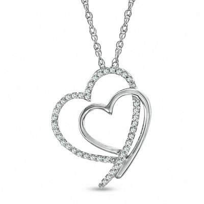 1/8 Ct Natural Diamond Shadowed Heart Earrings In 14K Gold Over Sterling Silver 1/8 Ct Natural Diamond Shadowed Heart Earrings In 14K Gold Over Sterling Silver
